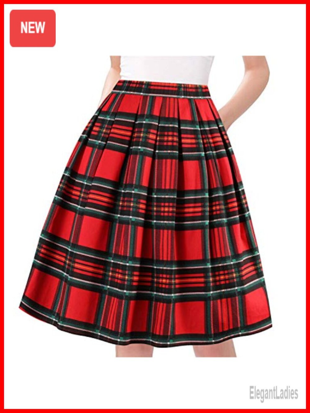 Pleated A-Line Vintage Skirt Cotton Spandex High Rise Everyday Office
